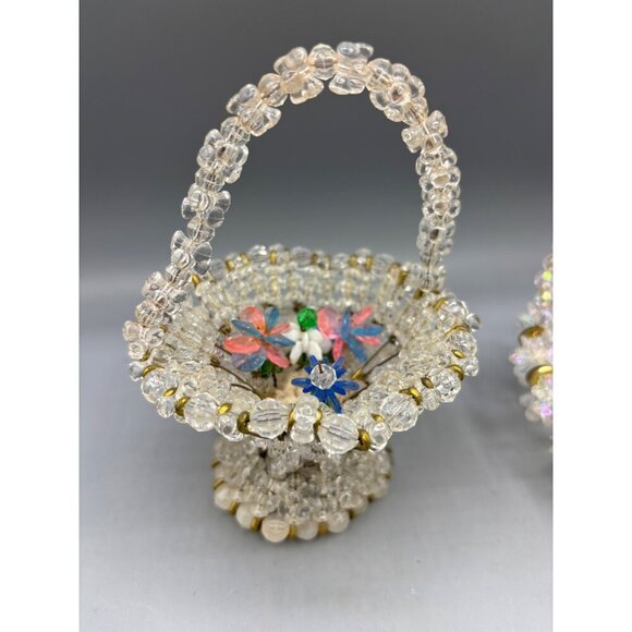 Vtg Beaded Safety Pin Art Decorative Baskets Lamp Shade Set Of 3 - Picture 2 of 8